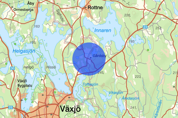 Gårdsby 23 september 02.37, Trafikolycka, vilt, Växjö